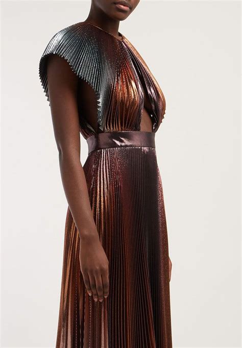 givenchy metallic pleated silk-blend gown|givenchy dresses.